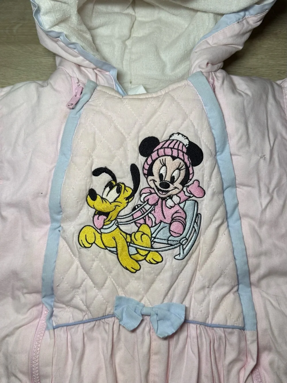 Vintage 1980s Kids Toddlers Disney Minnie Mouse & Pluto Embroidered Snowsuit